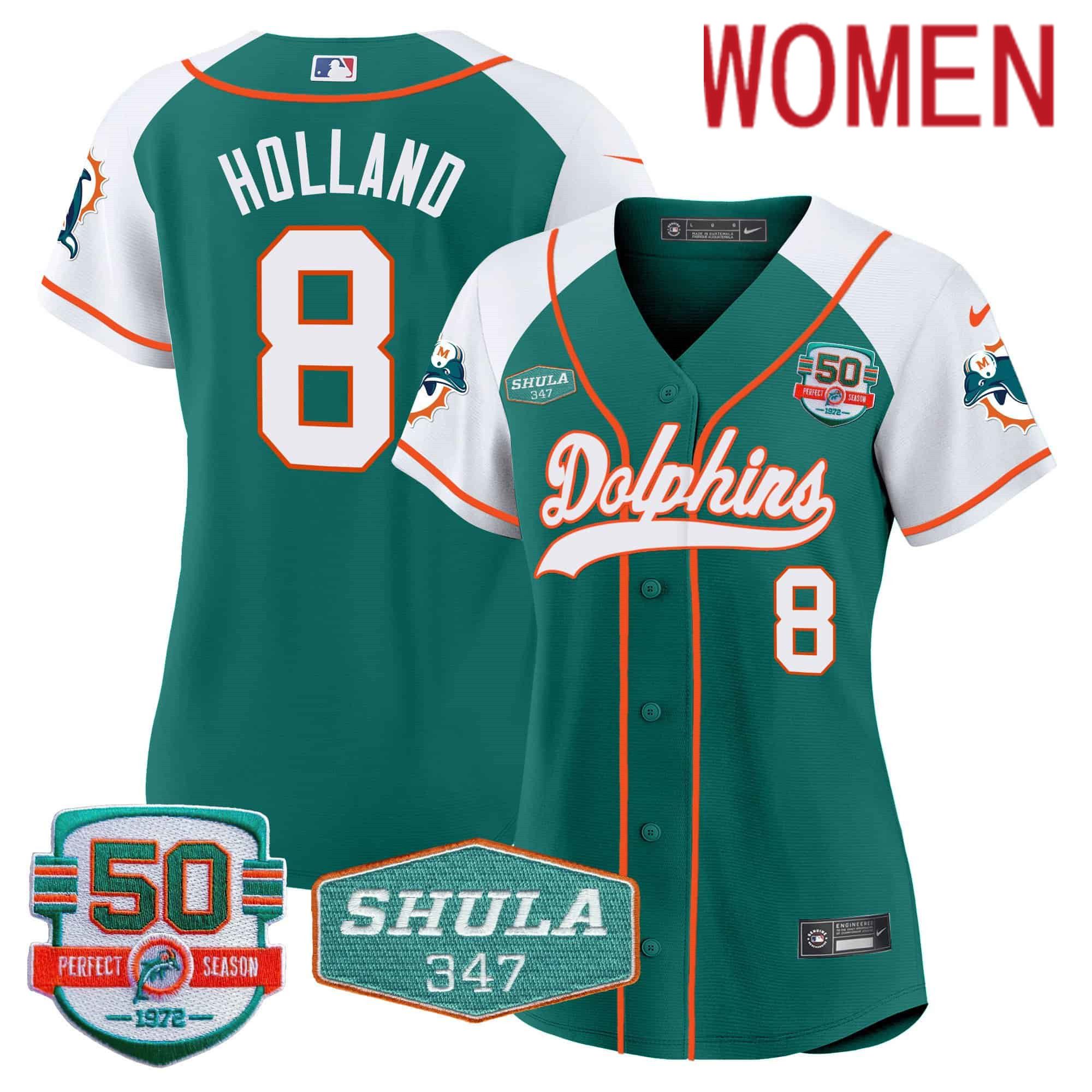 Women Miami Dolphins 8 Holland Green 2024 Nike 50th Don Shula Memorial Patch Baseball NFL Jersey